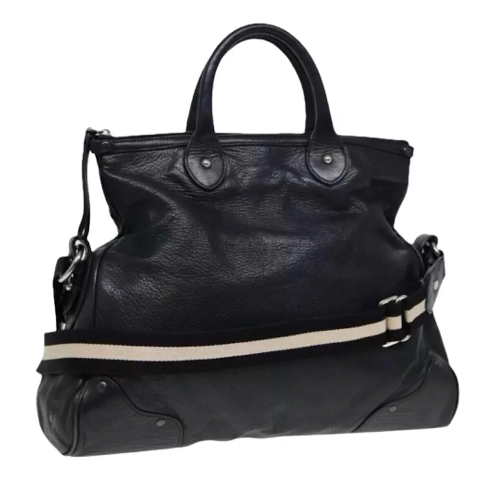 BALLY Black Leather Trainspotting Work Bag Black Striped Adjust Shoulder Strap